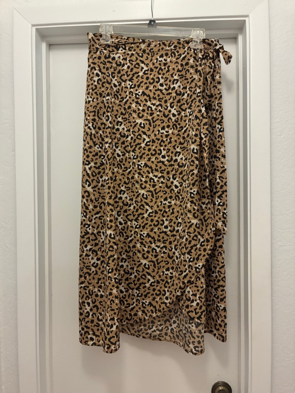 Leopard Print Wrap Midi Skirt - Tan/Black